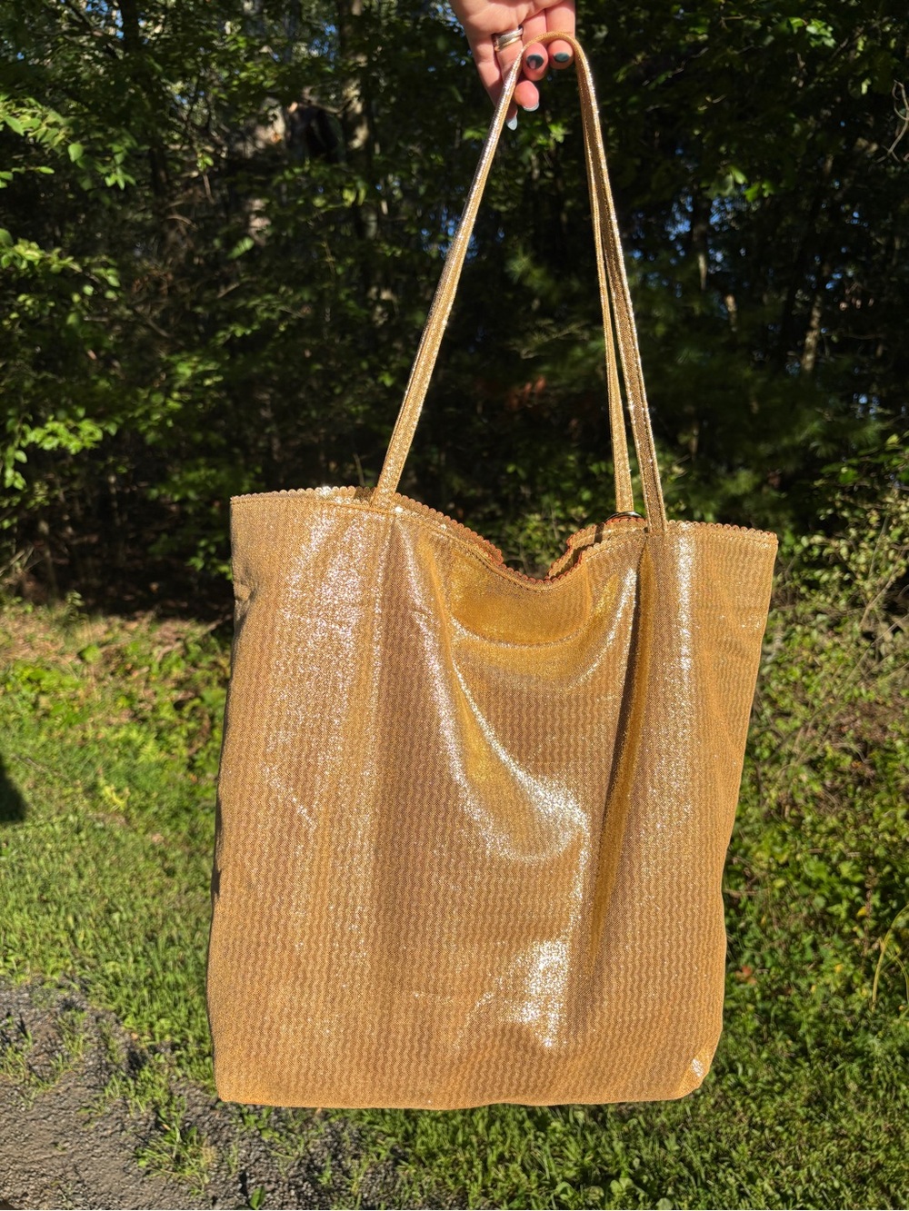 Sharif Gold Egyptian Motif Tote Bag with Tassel - Picture 5 of 17